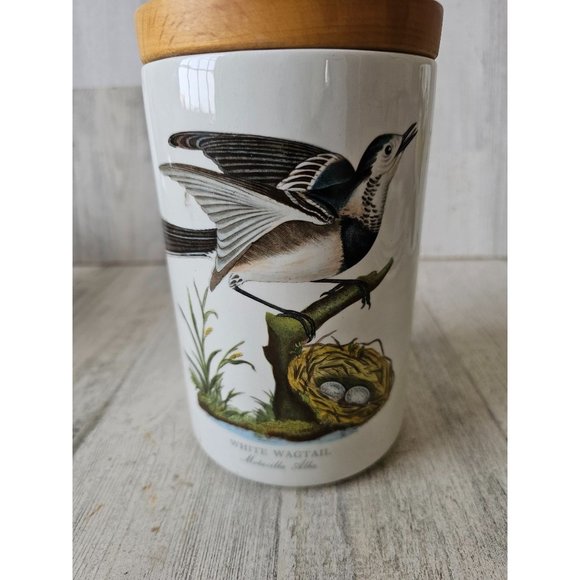 Portmerion white wigtail birds of Britain England canister RARE vintage - Picture 1 of 8